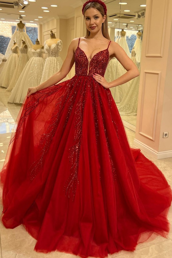 Designer Abendkleider Lang Glitzer Rote Ballkleider Günstig