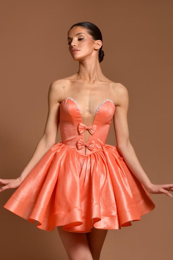 Orange Mini Cocktailkleider Partykleider Kurz Abiballkleider Günstig-babyonlinedressde