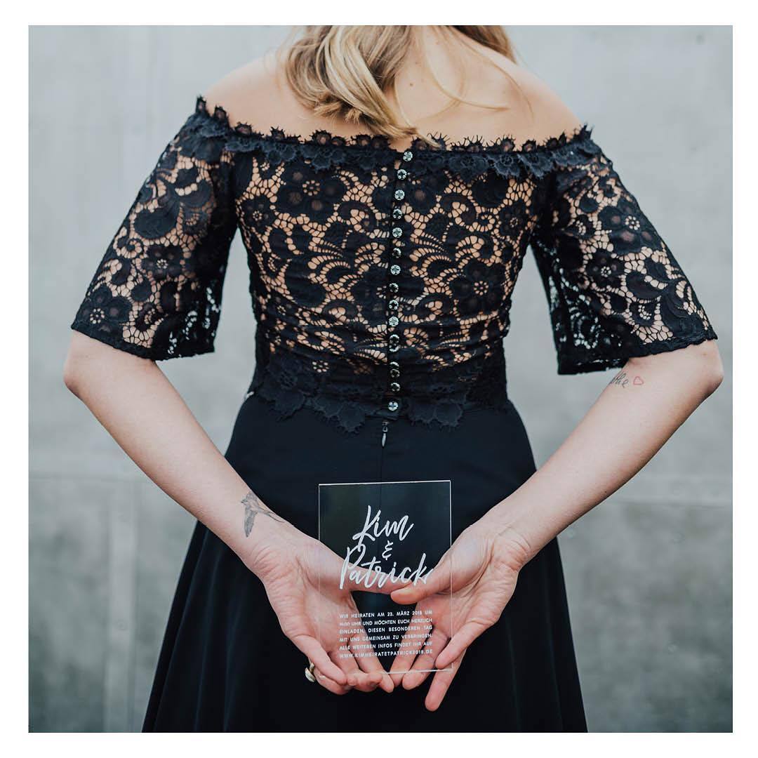 2 Teilige Brautkleid Schwarz | Hochzeitskleid Mit Spitzelärmel