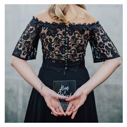 2 Teilige Brautkleid Schwarz | Hochzeitskleid Mit Spitzelärmel