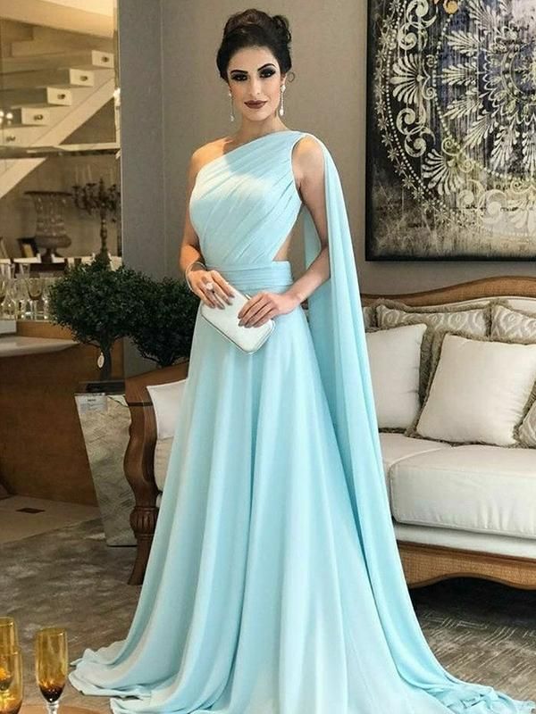 Heller Blau Lang Abendkleider Chiffon Bondenlang Abendmoden Günstig Online-babyonlinedressde