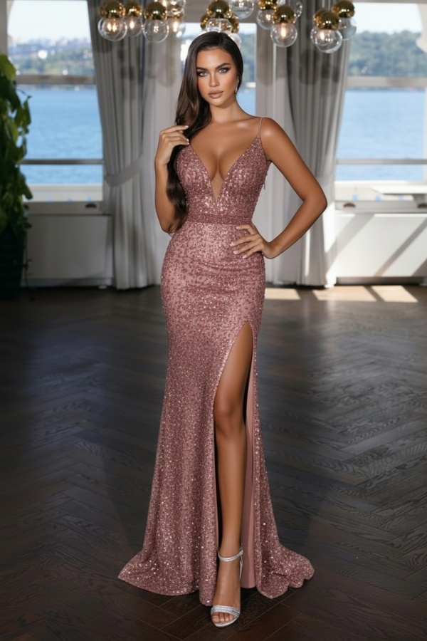 Sexy Abendkleid Lang Schwarz | Abiballkleid mit Glitzer