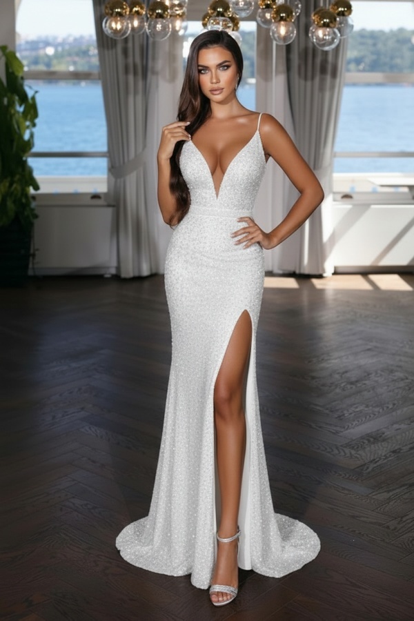 Sexy Abendkleid Lang Schwarz | Abiballkleid mit Glitzer