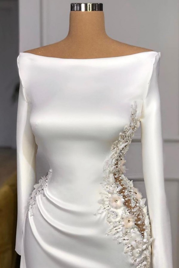 Schöne Abendkleider Lang Weiß Ballkleider Glitzer mit Ärmel