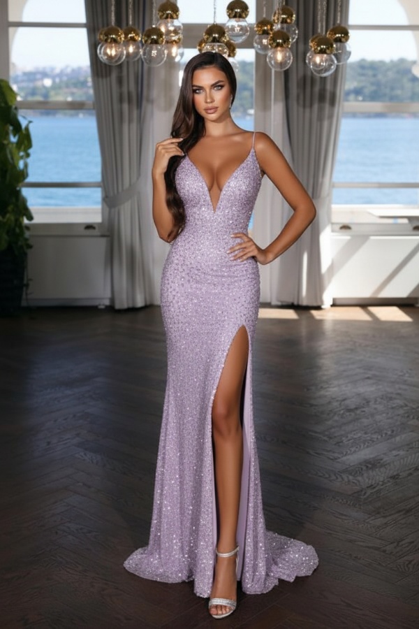 Sexy Abendkleid Lang Schwarz | Abiballkleid mit Glitzer