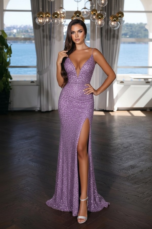 Sexy Abendkleid Lang Schwarz | Abiballkleid mit Glitzer