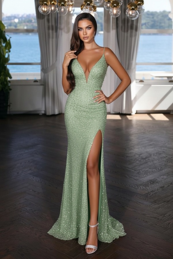 Sexy Abendkleid Lang Schwarz | Abiballkleid mit Glitzer