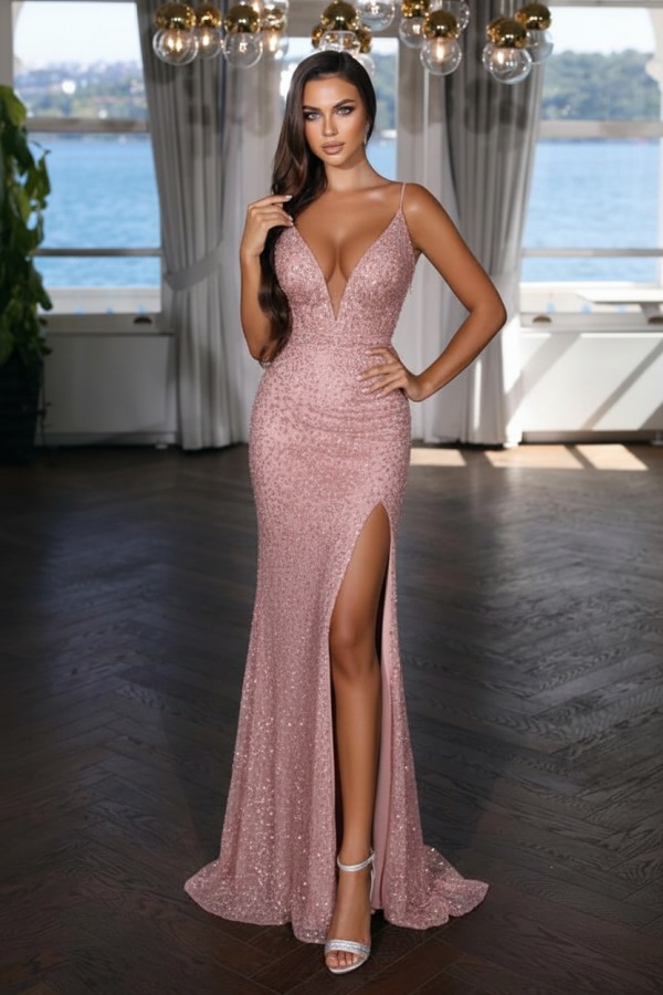 Sexy Abendkleid Lang Schwarz | Abiballkleid mit Glitzer