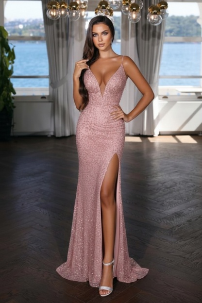Sexy Abendkleid Lang Schwarz | Abiballkleid mit Glitzer