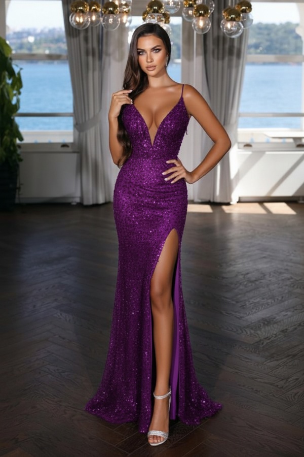 Sexy Abendkleid Lang Schwarz | Abiballkleid mit Glitzer