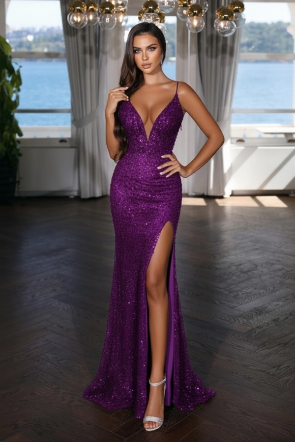 Sexy Abendkleid Lang Schwarz | Abiballkleid mit Glitzer