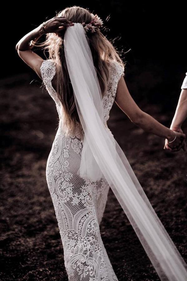 Elegante Boho Hochzeitskleider Mit Spitze Brautkleider Meerjungfrau Stil