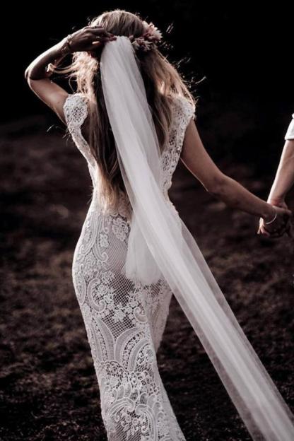 Elegante Boho Hochzeitskleider Mit Spitze Brautkleider Meerjungfrau Stil