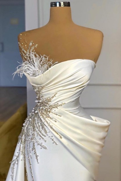 Designer Abendkleider Lang Weiß Partykleider Ballkleider mit Glitzer