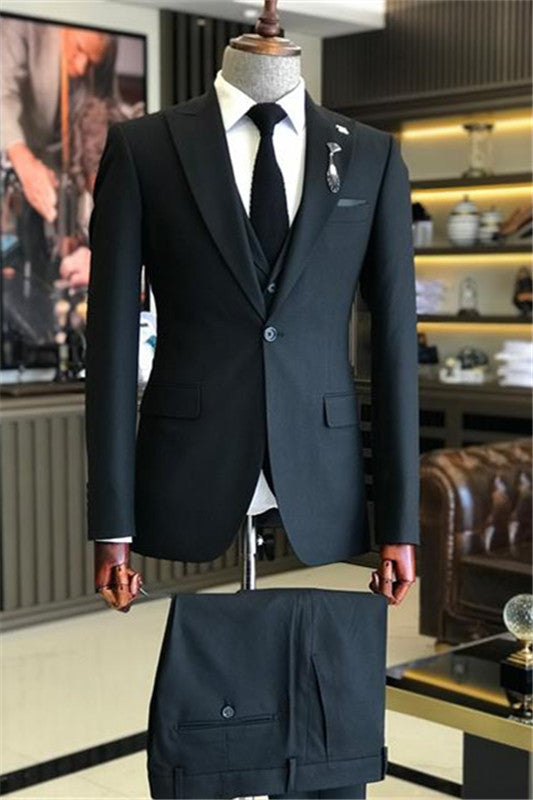 Aubrey Formal Black Three Pieces Peaked Lapel Business Suits For Men-babyonlinedressde