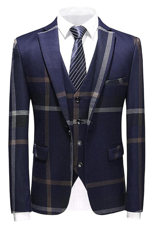 Ivor Chic Navy Blue Notched Lapel Three Pieces Men Suits For Business-babyonlinedressde