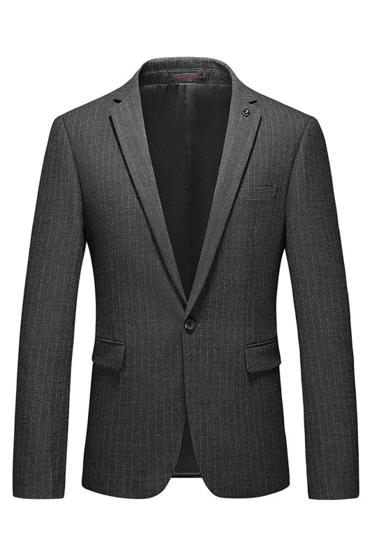 Iennon Chic Gray Peaked Lapel Striped Business Suits For Men-babyonlinedressde