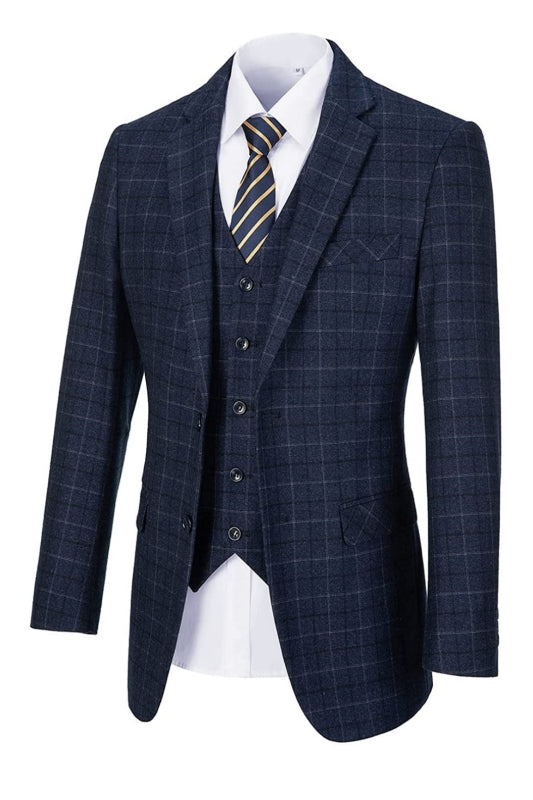 Mack Modern Navy Blue Notched Lapel Three Pieces Business Suits For Men-babyonlinedressde