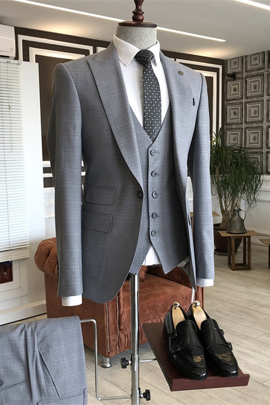 Bradley Bespoke Gray Peaked Lapel Three Pieces Men Suits For Business-babyonlinedressde