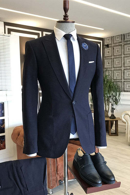 Burnell Bespoke Navy Blue Peaked Lapel Business Suits For Men-babyonlinedressde