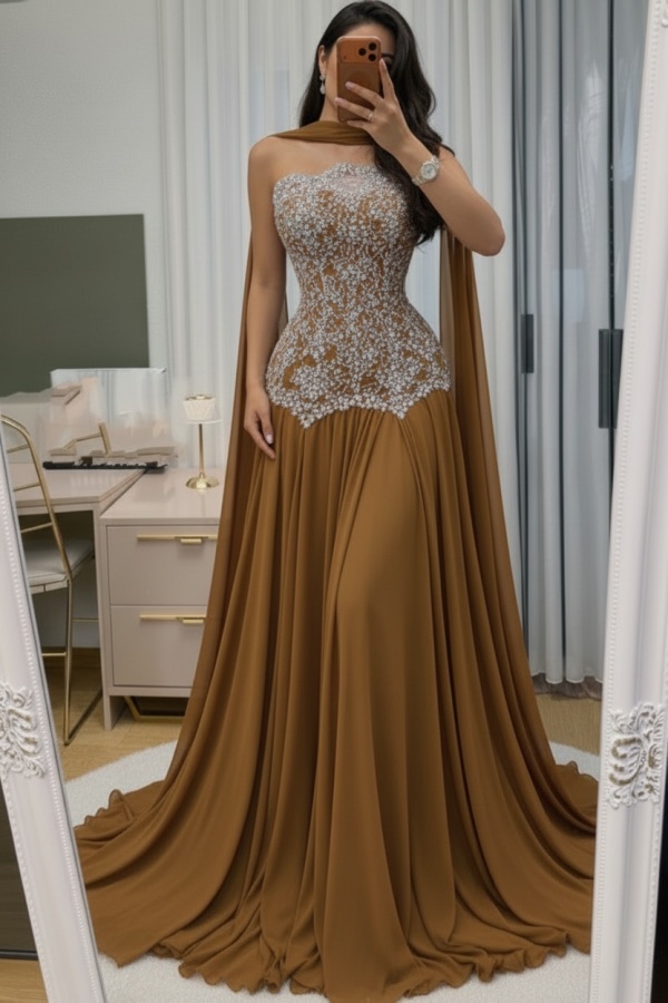 Himmel Blau Abendkleid Lang Mit Spitze Chiffon Ballkleid Günstig