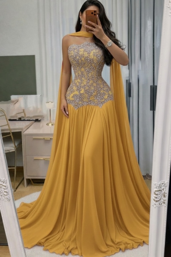 Himmel Blau Abendkleid Lang Mit Spitze Chiffon Ballkleid Günstig