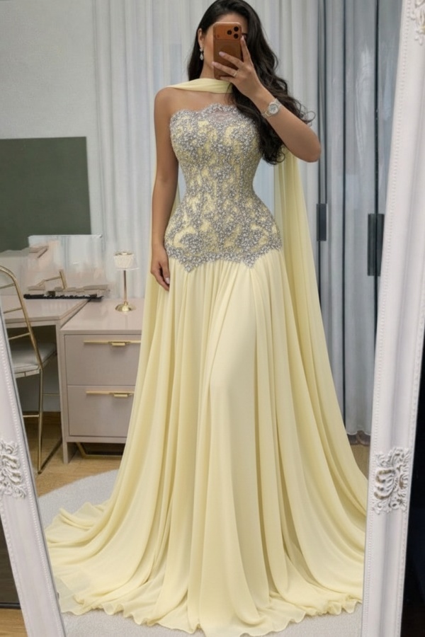 Himmel Blau Abendkleid Lang Mit Spitze Chiffon Ballkleid Günstig