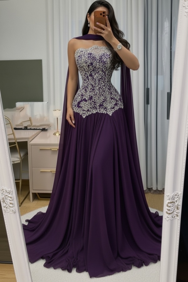 Himmel Blau Abendkleid Lang Mit Spitze Chiffon Ballkleid Günstig