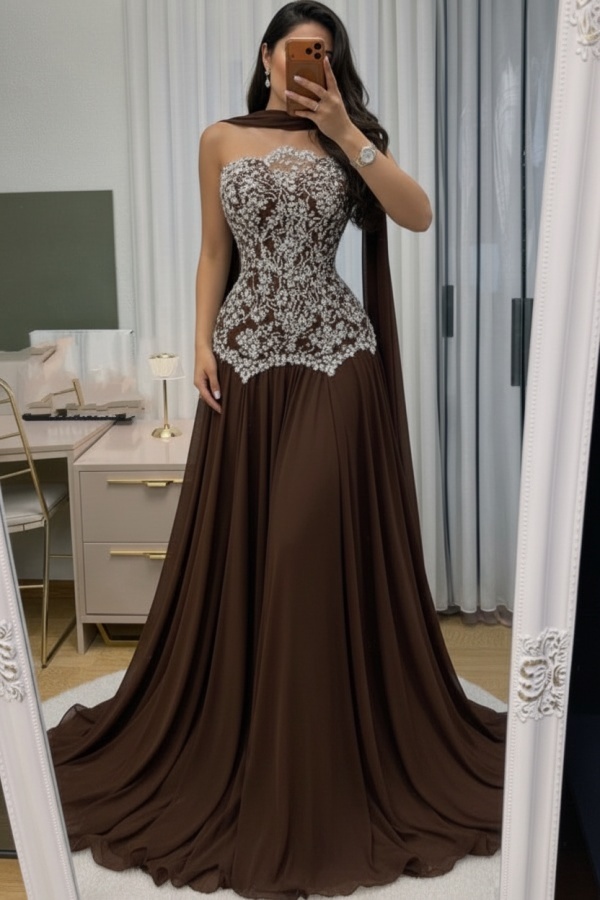 Himmel Blau Abendkleid Lang Mit Spitze Chiffon Ballkleid Günstig