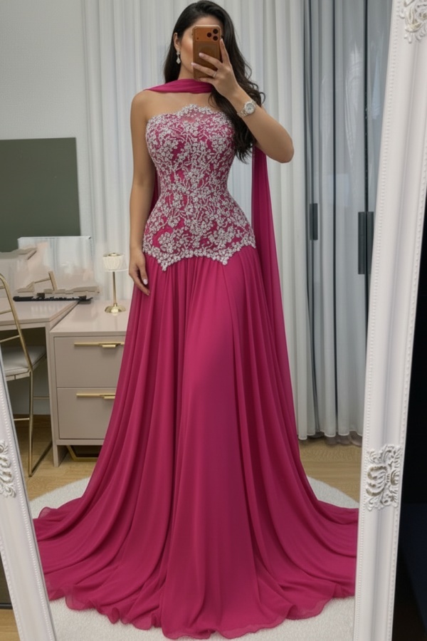 Himmel Blau Abendkleid Lang Mit Spitze Chiffon Ballkleid Günstig