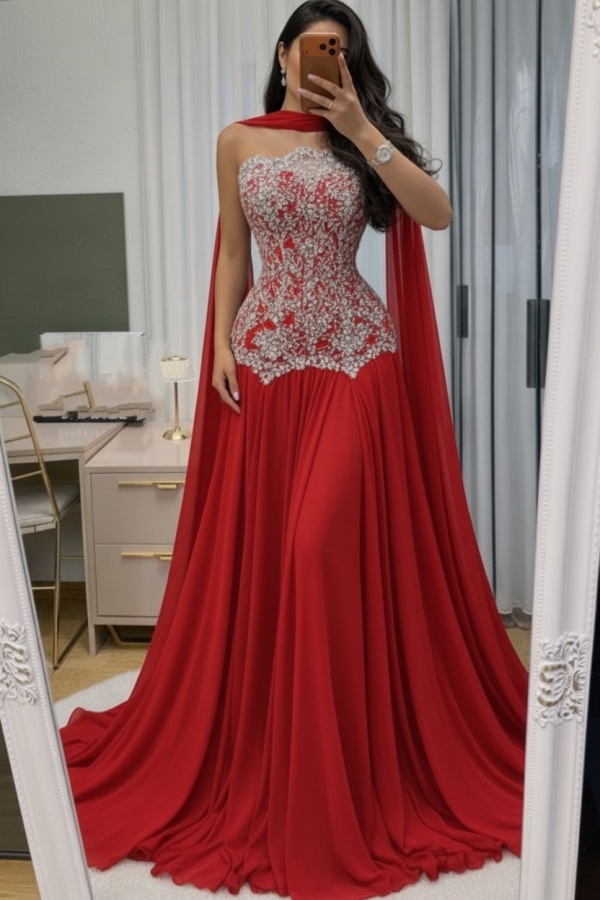 Himmel Blau Abendkleid Lang Mit Spitze Chiffon Ballkleid Günstig