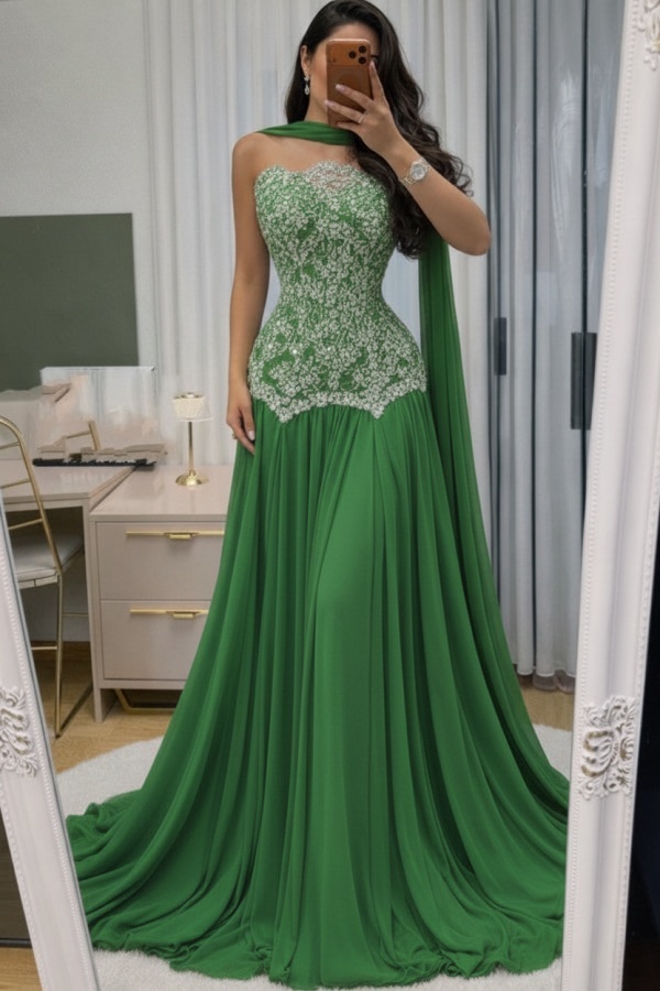 Himmel Blau Abendkleid Lang Mit Spitze Chiffon Ballkleid Günstig