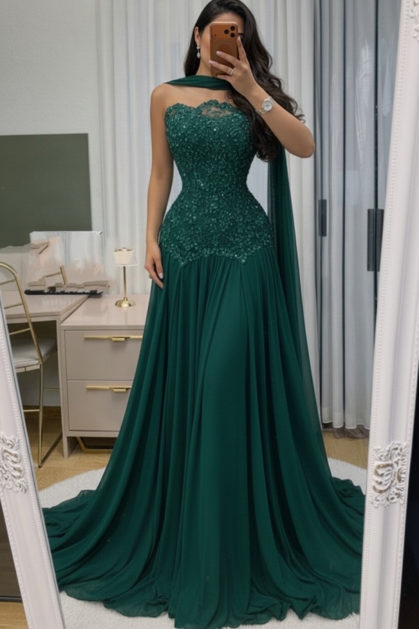 Himmel Blau Abendkleid Lang Mit Spitze Chiffon Ballkleid Günstig