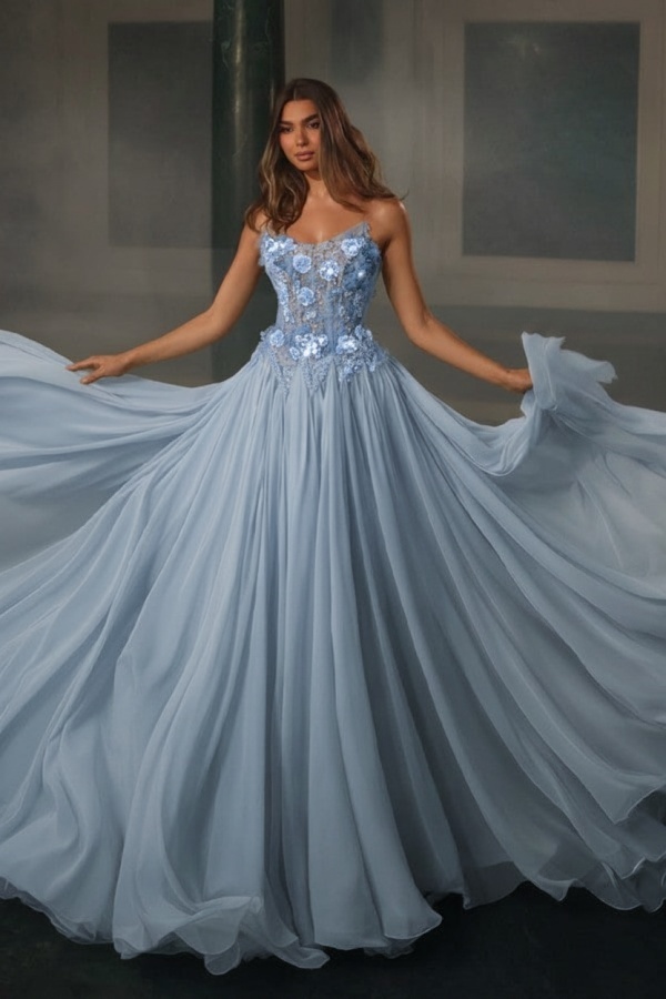 Salbeigrün Abendkleider Lang Glitzer Chiffon Ballkleider Abiballkleider Günstig