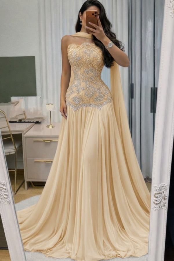 Himmel Blau Abendkleid Lang Mit Spitze Chiffon Ballkleid Günstig