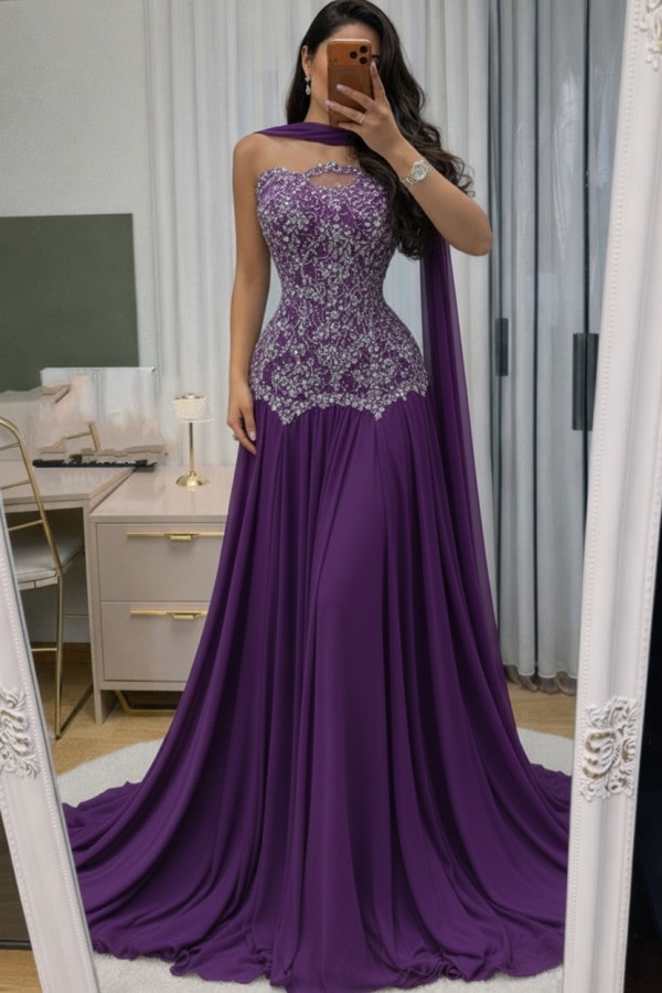 Himmel Blau Abendkleid Lang Mit Spitze Chiffon Ballkleid Günstig