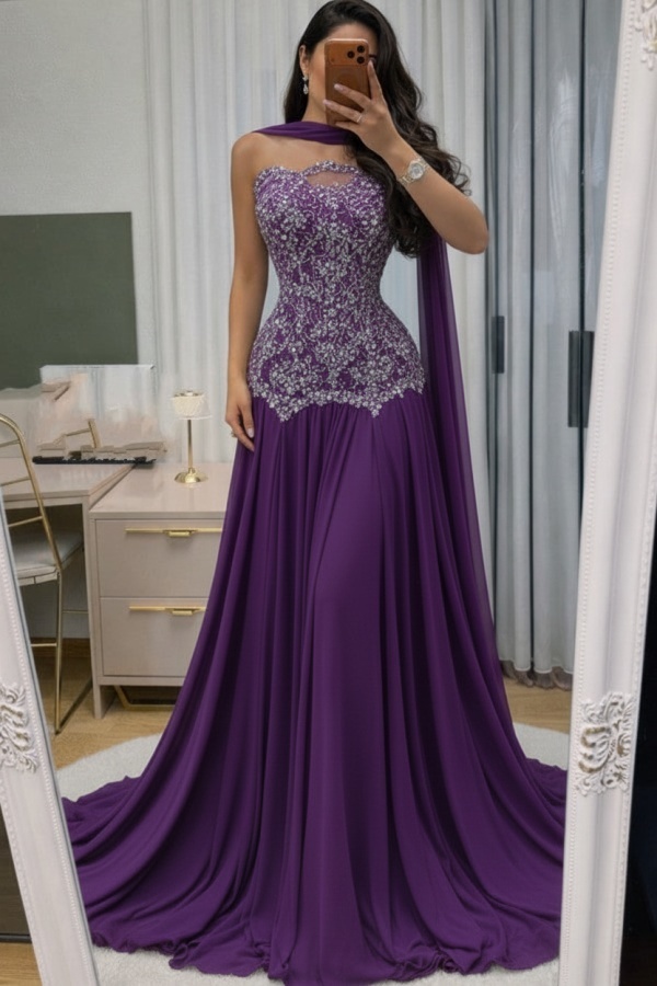 Himmel Blau Abendkleid Lang Mit Spitze Chiffon Ballkleid Günstig