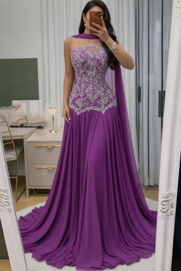 Himmel Blau Abendkleid Lang Mit Spitze Chiffon Ballkleid Günstig