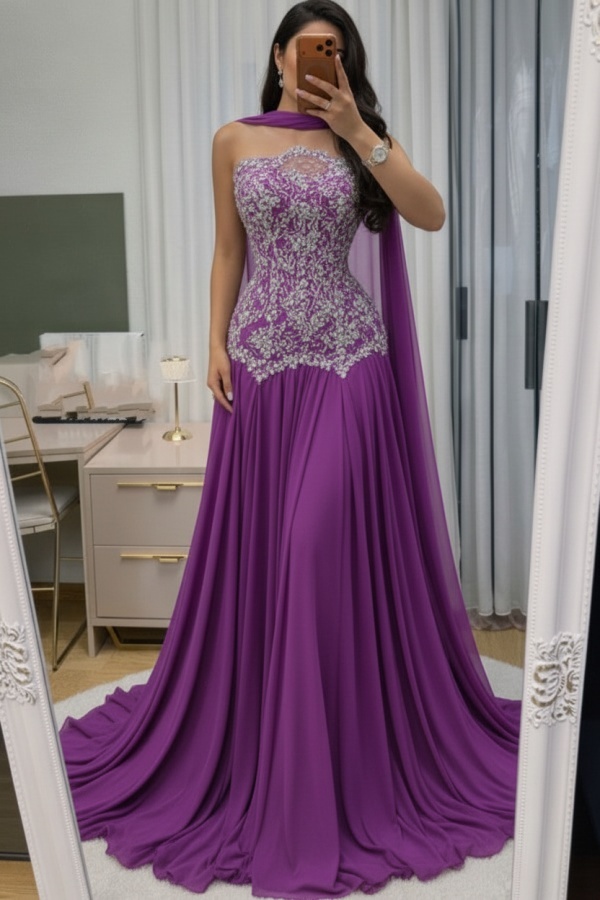 Himmel Blau Abendkleid Lang Mit Spitze Chiffon Ballkleid Günstig
