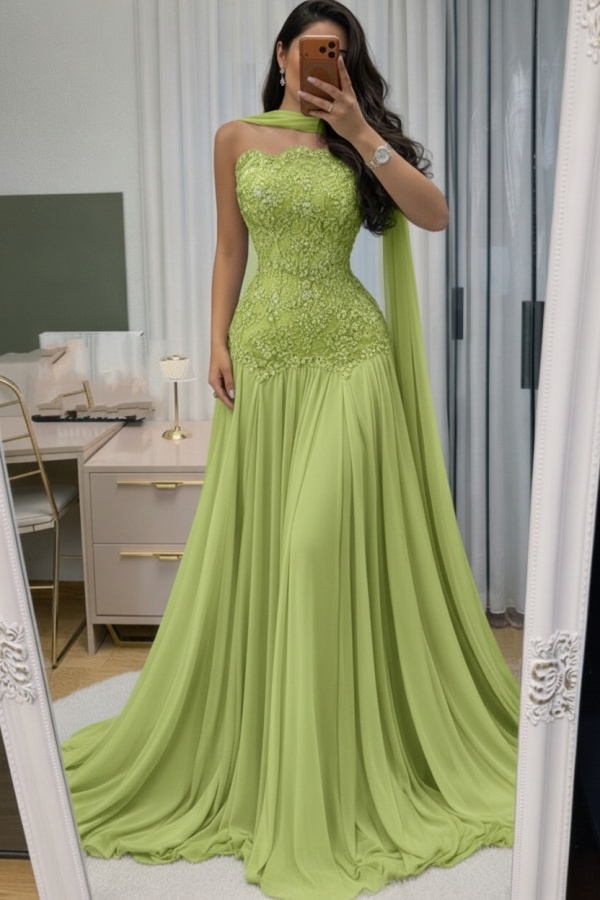 Himmel Blau Abendkleid Lang Mit Spitze Chiffon Ballkleid Günstig