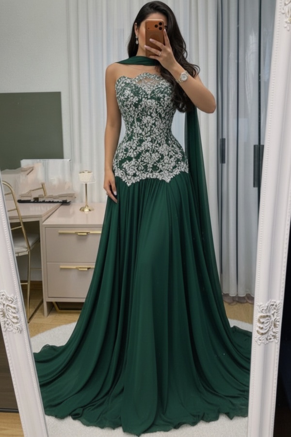 Himmel Blau Abendkleid Lang Mit Spitze Chiffon Ballkleid Günstig