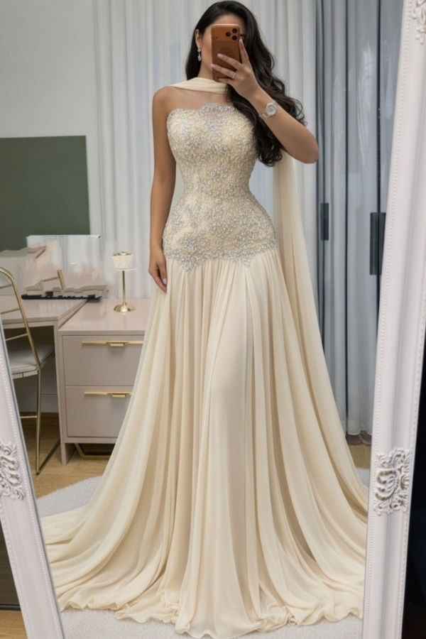 Himmel Blau Abendkleid Lang Mit Spitze Chiffon Ballkleid Günstig