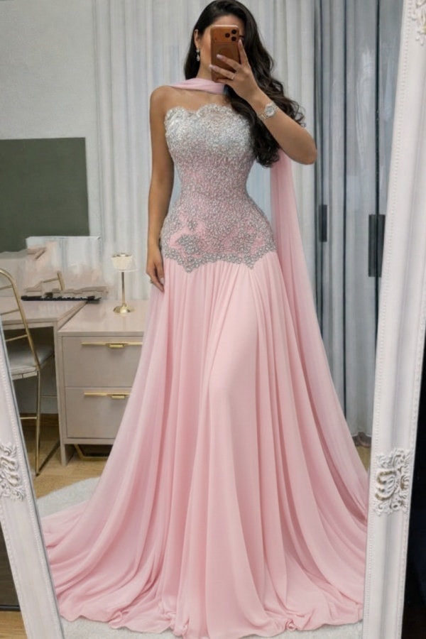 Himmel Blau Abendkleid Lang Mit Spitze Chiffon Ballkleid Günstig