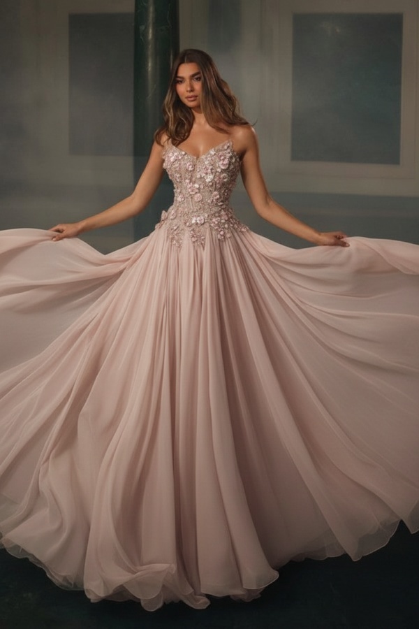Salbeigrün Abendkleider Lang Glitzer Chiffon Ballkleider Abiballkleider Günstig