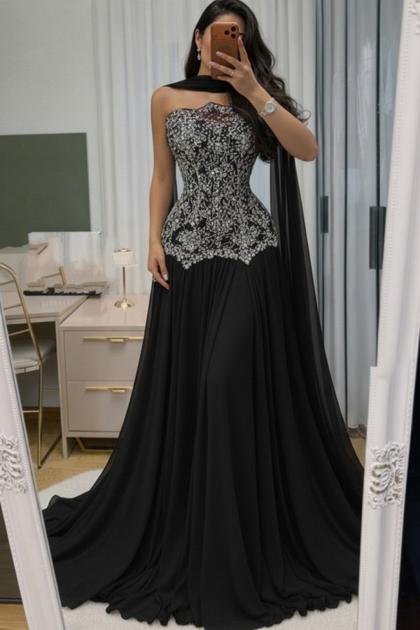 Himmel Blau Abendkleid Lang Mit Spitze Chiffon Ballkleid Günstig