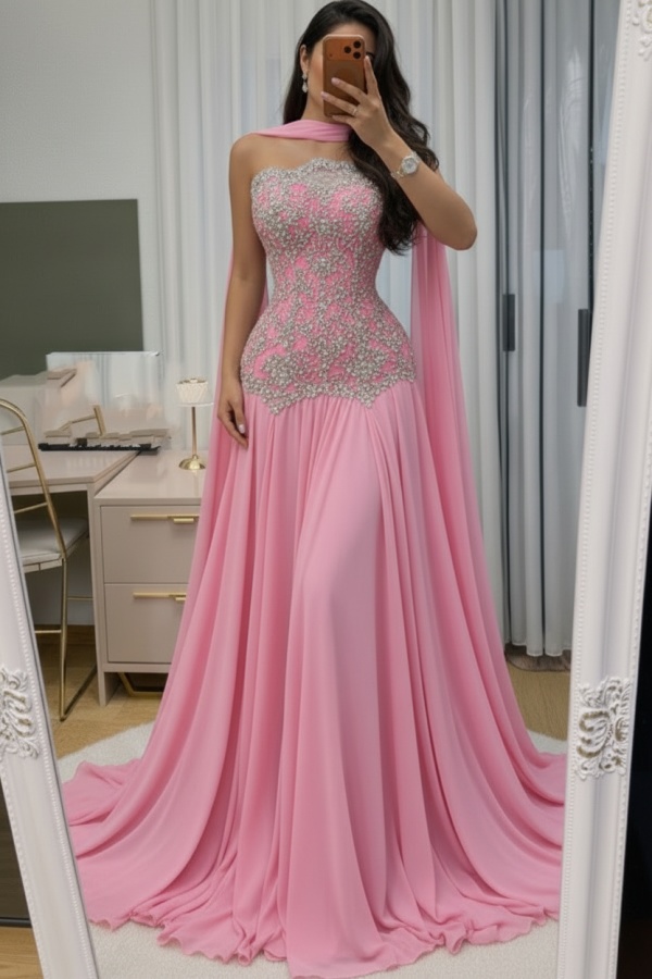 Himmel Blau Abendkleid Lang Mit Spitze Chiffon Ballkleid Günstig