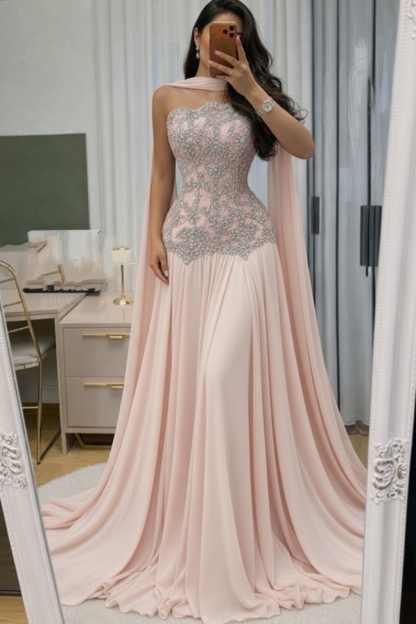Himmel Blau Abendkleid Lang Mit Spitze Chiffon Ballkleid Günstig