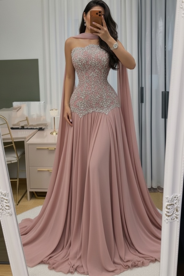 Himmel Blau Abendkleid Lang Mit Spitze Chiffon Ballkleid Günstig