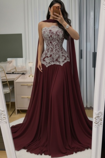 Himmel Blau Abendkleid Lang Mit Spitze Chiffon Ballkleid Günstig