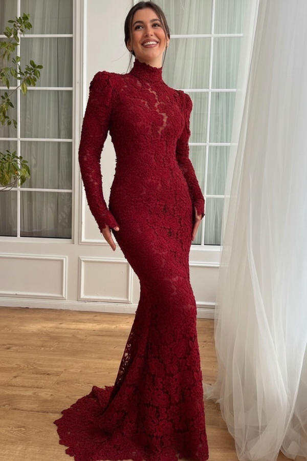 Designer Abendkleider Lang Weiß Spitze Ballkleider mit Ärmel